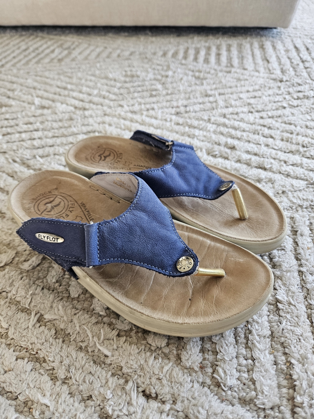 Fly Flot Navy Leather Thong Sandals